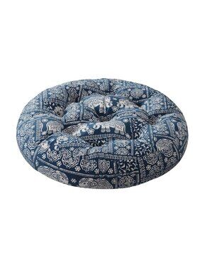 Codi Round Floor Pillow Boho Meditation Cushion Seat Indigo Elephant Pattern 22"